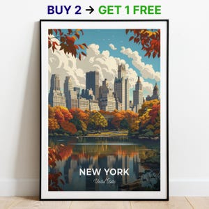 Affiche de voyage à New York, impression d'art mural Central Park, affiche des États-Unis, impression de la ville, affiche de la ville, décoration d'intérieur, oeuvre d'art paysage urbain, cadeau pour les amateurs d'art