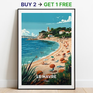 Affiche de voyage Le Havre, impression d'art mural plage du Havre, impression d'art mural France, impression de ville, affiche de ville, décoration d'intérieur, oeuvre d'art paysage urbain, affiche rétro tendance