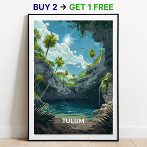 Tulum Travel Poster Cenote Dos Ojos Wall Art Print Mexico Poster City Print City Poster Home Decor Cityscape Artwork Trendy Retro Poster