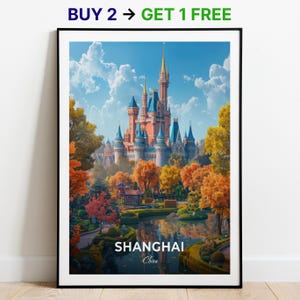 Affiche de voyage de Shanghai, impression d'art mural Disneyland, impression d'art mural de la Chine, affiche de la Chine, impression de la ville, affiche de la ville, décoration d'intérieur, oeuvre d'art paysage urbain, cadeau pour les amateurs d'art