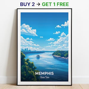 Memphis Reiseplakat Mississippi River Wand Kunst Druck USA Poster Stadt Print City Poster Wohnkultur Stadtbild Kunstwerk Wandbehang