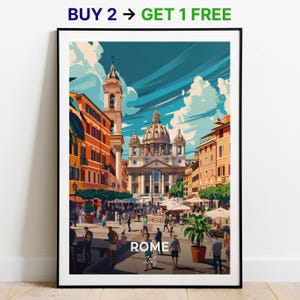 Affiche de voyage Rome Piazza del Popolo, impression d'art mural, impression d'Italie, impression de ville, affiche de ville, décoration d'intérieur, oeuvre d'art paysage urbain, affiche rétro tendance