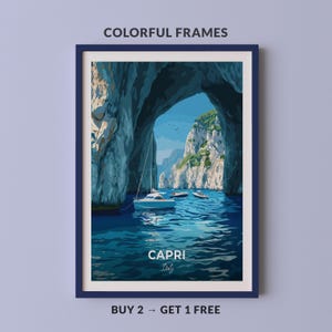 Capri Travel Poster Blue Grotto Wall Art Print Italy Poster City Print City Poster Home Decor Cityscape Artwork Trendy Retro Poster