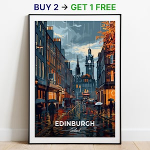 Póster de viaje de Edimburgo, impresión artística de pared de Royal Mile, póster de Escocia, impresión de ciudad, póster de ciudad, decoración del hogar, obra de arte de paisaje urbano, póster retro de moda