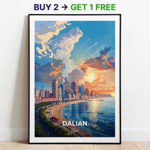 Póster de viaje de Dalian, arte mural de la plaza Zhongshan, impresión de China, póster de ciudad, póster de ciudad, decoración del hogar, obra de arte de paisaje urbano, póster retro de moda