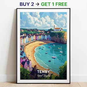 Tenby Reiseposter Wall Art Print United Kingdom Poster City Print City Poster Home Decor Stadtbild Kunstwerk Trendy Retro Poster