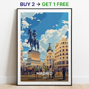 Madrid Reise Poster Puerta Del Sol Wand Kunst Druck Spanien Poster Stadt Print City Poster Wohnkultur Stadtbild Kunstwerk Trendy Retro Poster