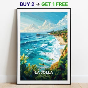 Affiche de voyage de La Jolla, impression d'art mural La Jolla Shore, impression d'art américain, impression de ville, affiche de ville, décoration d'intérieur, oeuvre d'art paysage urbain, tenture murale