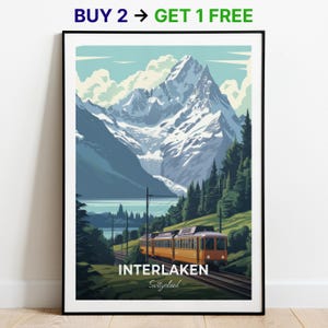 Interlaken Travel Poster Jungfrau Wand Kunst Druck Schweiz Poster City Print City Poster Home Decor Stadtbild Kunstwerk Trendy Retro Poster
