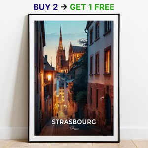 Póster de viaje de Estrasburgo, impresión artística mural de la catedral de Estrasburgo, póster de Francia, impresión de la ciudad, póster de la ciudad, decoración del hogar, obra de arte de paisaje urbano para colgar en la pared