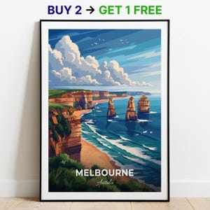 Affiche de voyage de Melbourne, impression d'art mural Great Ocean Road, impression d'art mural, affiche de l'Australie, impression de la ville, affiche de la ville, décoration d'intérieur, oeuvre d'art paysage urbain, cadeau pour les amateurs d'art