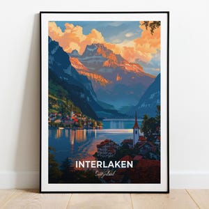 Interlaken Reiseposter Thunersee Wand Kunst Druck Schweiz Poster City Print City Poster Home Decor Stadtbild Kunstwerk Trendy Retro Poster