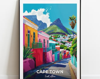 Cape Town Travel Poster Bo-Kaap Wall Art Print South Africa Poster City Print City Poster Home Decor Cityscape Artwork Trendy Retro Poster