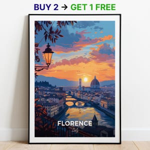 Affiche de voyage Florence Piazzale Michelangelo, impression d'art mural, impression d'Italie, impression de ville, affiche de ville, décoration d'intérieur, oeuvre d'art paysage urbain, cadeau pour les amateurs d'art