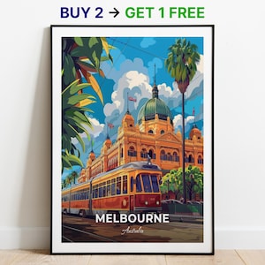 Affiche de voyage de Melbourne, bibliothèque d'État de Victoria, impression d'art mural, impression d'Australie, impression de ville, affiche de ville, décoration d'intérieur, oeuvre d'art paysage urbain