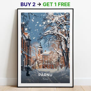 Affiche de voyage Pärnu, impression d'art mural du musée de Pärnu, affiche de l'Estonie, impression de la ville, affiche de la ville, décoration d'intérieur, oeuvre d'art paysage urbain, affiche rétro tendance