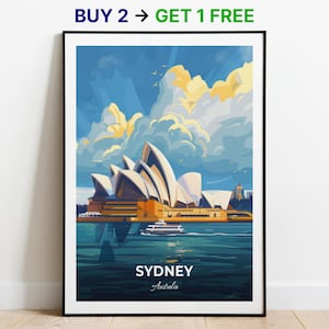 Affiche de voyage de Sydney, opéra de Sydney, impression d'art mural, affiche de l'Australie, impression de la ville, affiche de la ville, décoration d'intérieur, oeuvre d'art paysage urbain, cadeau pour les amateurs d'art
