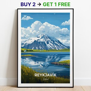 Reykjavík Reiseposter Tjörnin Wand Kunst Druck Island Poster Stadt Print City Poster Wohnkultur Stadtbild Kunstwerk Trendy Retro Poster