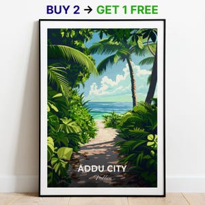 Póster de viaje de la ciudad de Addu, impresión artística de pared del parque natural de Addu, póster de Maldivas, impresión de la ciudad, póster de la ciudad, decoración del hogar, obra de arte de paisaje urbano, regalo para amantes del arte