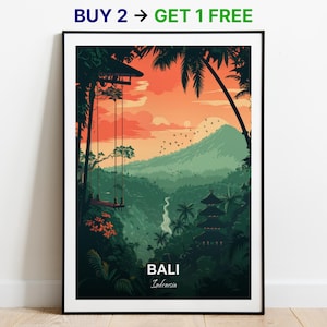 Affiche de voyage à Bali, impression d'art mural balançoire de Bali, affiche de l'Indonésie, impression de la ville, affiche de la ville, décoration d'intérieur, oeuvre d'art paysage urbain, affiche rétro tendance