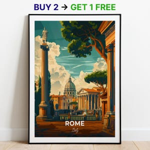 Affiche de voyage de Rome, impression d'art mural des musées du Capitole, impression d'Italie, impression de ville, affiche de ville, décoration d'intérieur, oeuvre d'art de paysage urbain, affiche rétro tendance