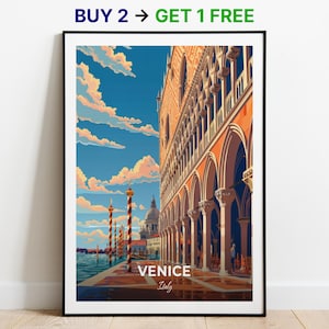 Affiche de voyage de Venise, impression d'art mural Palais des Doges, impression d'art mural Italie, impression de ville, affiche de ville, décoration d'intérieur, oeuvre d'art de paysage urbain, affiche rétro tendance