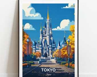 Tokyo Travel Poster Tokyo Disneyland Wall Art Print Japan Poster City Print City Poster Home Decor Cityscape Artwork Trendy Retro Poster