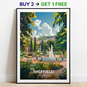 Sheffield Reiseposter Peace Gardens Wand Kunst Druck Vereinigtes Königreich Poster Stadt Druck City Poster Wohnkultur Stadtbild Kunstwerk Wandbehang