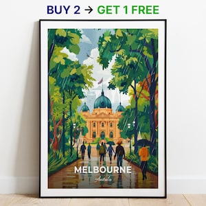 Affiche de voyage de Melbourne, impression d'art mural du musée de Melbourne, affiche de l'Australie, impression de la ville, affiche de la ville, décoration d'intérieur, oeuvre d'art paysage urbain, cadeau pour les amateurs d'art