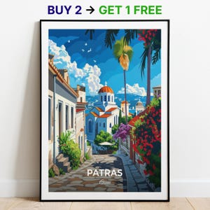 Affiche de voyage de Patras, impression d'art mural cathédrale Saint-André, affiche de la Grèce, impression de la ville, affiche de la ville, décoration d'intérieur, oeuvre d'art paysage urbain