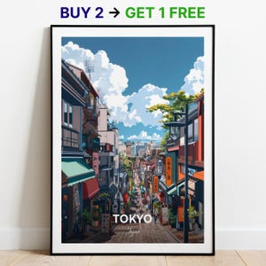 Affiche de voyage de Tokyo, rue Takeshita de Harajuku, impression d'art mural, impression du japon, impression de la ville, affiche de la ville, décoration d'intérieur, oeuvre d'art paysage urbain