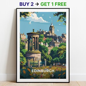 Póster de viaje de Edimburgo, impresión artística de pared de Calton Hill, póster de Escocia, impresión de ciudad, póster de ciudad, decoración del hogar, obra de arte de paisaje urbano, póster retro de moda