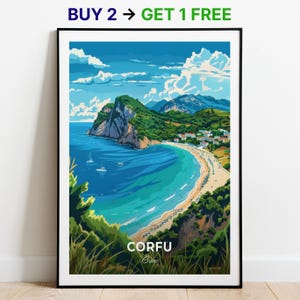 Korfu Reise Poster Agios Gordios Strand Wand Kunst Druck Griechenland Poster Stadt Print City Poster Wohnkultur Stadtbild Kunstwerk Trendy Retro Poster