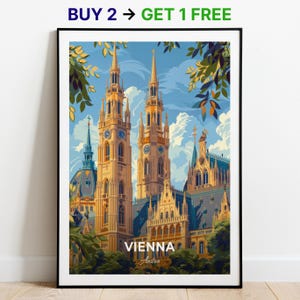 Poster turistico di Vienna, stampa artistica da parete del Municipio di Vienna, poster dell'Austria, stampa della città, poster della città, arredamento per la casa, opera d'arte del paesaggio urbano, poster retrò alla moda