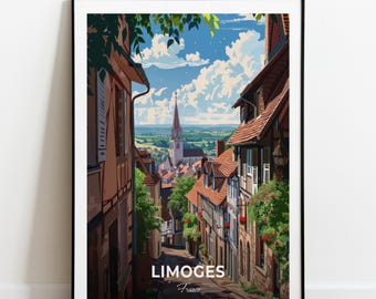 Limoges, affiche de voyage, Saint-Etienne-du-Mont, impression d'art mural, France, impression de la ville, affiche de la ville, décoration d'intérieur, paysage urbain, oeuvre d'art, cadeau pour les amateurs d'art