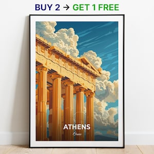 Athen Reiseposter Parthenon Wand Kunst Druck Griechenland Poster City Print City Poster Home Dekor Stadtbild Kunstwerk Trendy Retro Poster