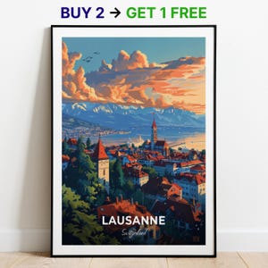 Affiche de voyage de Lausanne, impression d'art mural quartier du Flon, affiche de la Suisse, impression de la ville, affiche de la ville, décoration d'intérieur, oeuvre d'art paysage urbain, cadeau pour les amateurs d'art