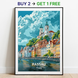 Passau Travel Poster Wall Art Print Germany Poster City Print City Poster Home Decor Cityscape Artwork Trendy Retro Poster Art Lovers Gift