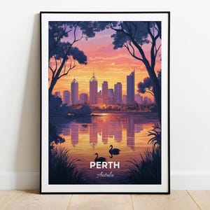 Perth reisposter kunst aan de muur print Australië poster stad print stad poster woondecoratie stadsgezicht kunstwerk trendy retro poster kunstliefhebbers cadeau