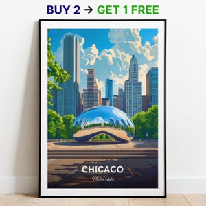 Chicago Reise Poster Millenium Park Wand Kunst Druck USA Poster City Print City Poster Wohnkultur Stadtbild Kunstwerk Wandbehang