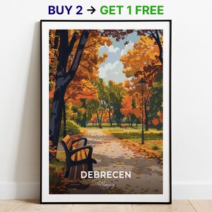 Affiche de voyage Debrecen, impression d'art mural parc Nagyerdei, affiche de la Hongrie, impression de la ville, affiche de la ville, décoration d'intérieur, oeuvre d'art paysage urbain, affiche rétro tendance