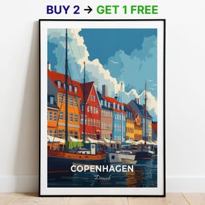 Kopenhagen Reiseposter Nyhavn Wand Kunst Dänemark Poster City Print City Poster Home Dekor Stadtbild Kunstwerk Trendy Retro Poster