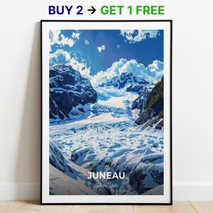 Affiche de voyage Juneau, impression d'art mural glacier de Mendenhall, affiche des États-Unis, impression de la ville, affiche de la ville, décoration d'intérieur, oeuvre d'art paysage urbain, tenture murale