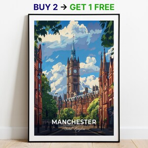 Manchester Travel Poster Manchester Town Hall Wall Art Print United Kingdom Poster City Print City Poster Home Decor Cityscape Artwork