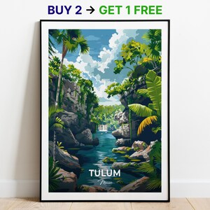 Tulum Travel Poster Cenote Dos Ojos Wall Art Print Mexico Poster City Print City Poster Home Decor Cityscape Artwork Trendy Retro Poster