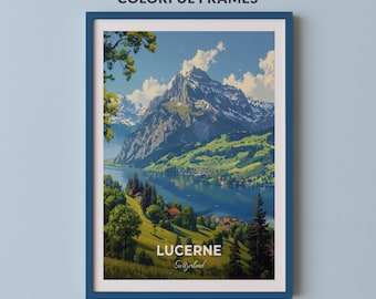 Lucerne Travel Poster Pilatus Mountain Wall Art Print Switzerland Poster City Print City Poster Home Decor Cityscape Artwork