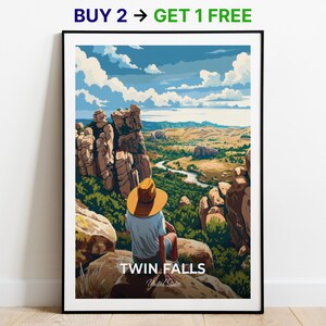 Affiche de voyage Twin Falls Réserve nationale de la ville de Rocks, impression d'art mural, affiche des États-Unis, impression de la ville, affiche de la ville, décoration d'intérieur, tenture murale
