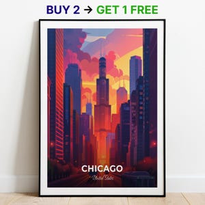 Chicago Reise Poster Chicago Skyline Wand Kunst Druck USA Poster City Print City Poster Wohnkultur Stadtbild Kunstwerk Wandbehang