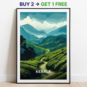 Affiche de voyage Kerala, impression d'art mural, affiche de l'Inde, impression de ville, affiche de ville, décoration d'intérieur, oeuvre d'art, paysage urbain, affiche rétro tendance, cadeau pour les amateurs d'art