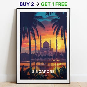 Singapur Reise Poster Sultan Moschee Wand Kunst Druck Singapur Poster City Print City Poster Home Dekor Stadtbild Kunstwerk Kunstliebhaber Geschenk